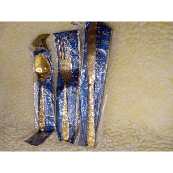 Stanley Roberts Stainless Japan Steel 23K Electoplate Finish Fork, Knife, Spoon - Picture 1 of 12